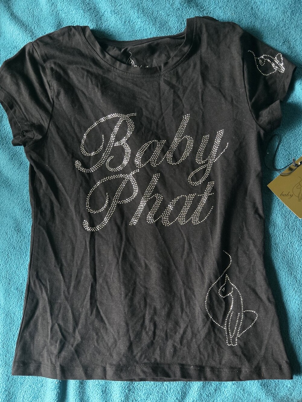 Baby Phat Girls' Black Rhinestone Logo Tee